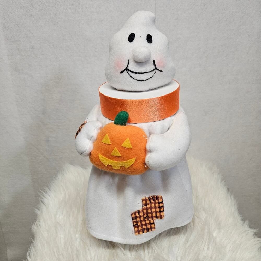 Vintage Style Halloween Ghost Figurine Felt Over Cardboard Tabletop Decor